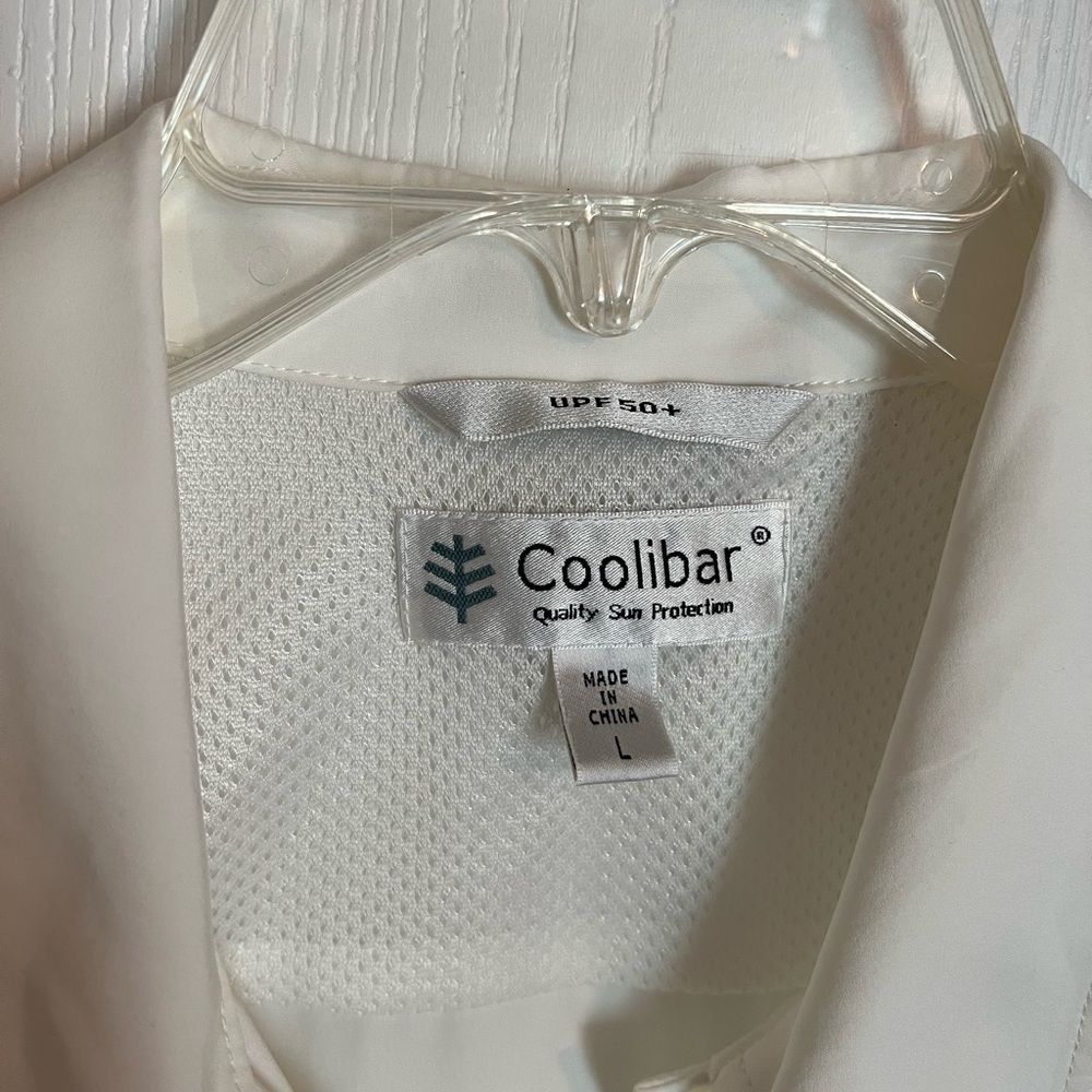 Coolibar White UPF 50+ Button Down Roll Tab Sleeve Tunic Shirt Large - Picture 5 of 8